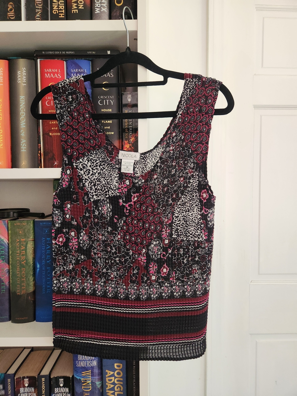 NICOLA Burgundy and Black Patchwork Floral Tank Top